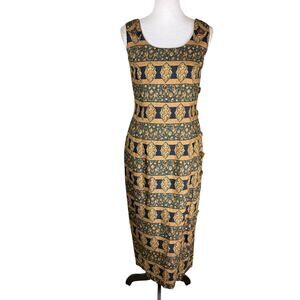 Santa Fe By Jim Tremblay Vintage Brown Gold Medallions Sleeveless Midi Dress